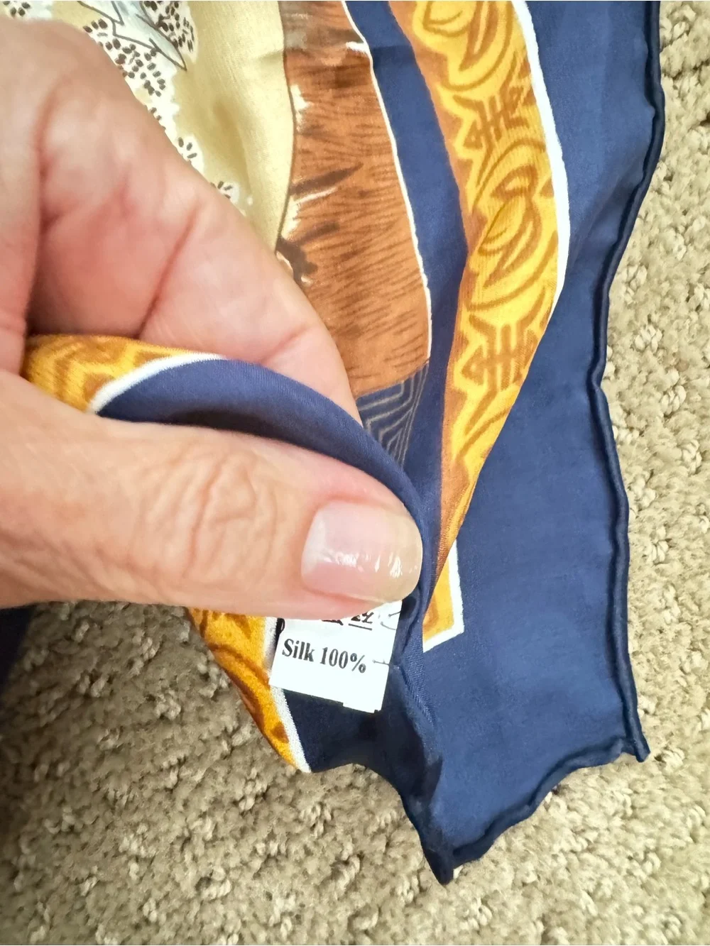 Tongyu Silk-scarf. 40 by 40 inches. Never worn.Colors are slightly muted